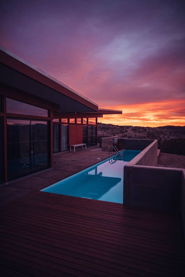 outdoor pool during sunset